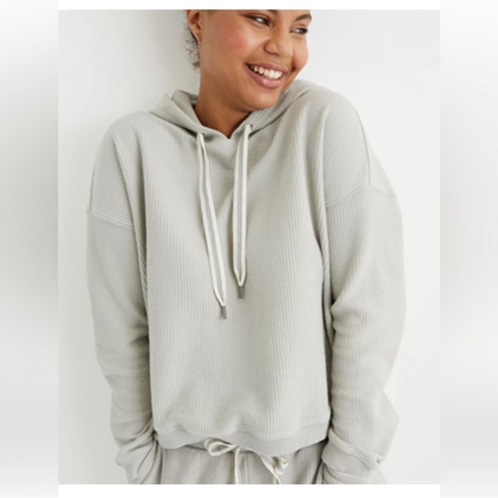 Aerie New Love Corded Hoodie Sweatshirt Sage